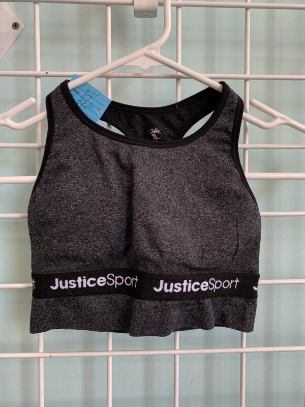 Size 6, 28 – Black/Grey Justice Sports Bra – That's Adorable