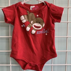 Size 09 Month - Red Sock Monkey Smile Onesie