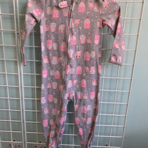 Size 5T - Grey/Pink Owl Fleece Sleeper
