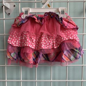 Size 2T - Pink/Multi-Color Plaid & Dot Ruffle Skirt