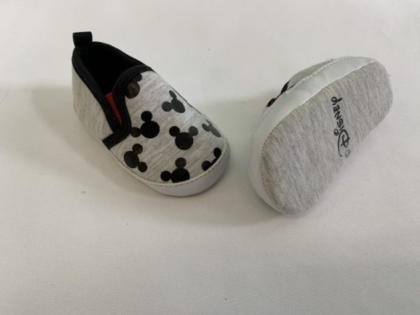 Shoes - Size 01, 3/6 Month, Grey/Black Mickey Mouse Crib Shoe