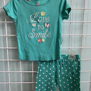 Size 4T - Green Love to Smile Summer PJ Set