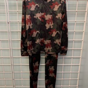 Size 8 - Black/Brown/Maroon/Green Camouflage Long Underwear
