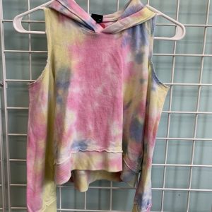 Size 7/8 - Pink/Yellow Cold-Shoulder Cropped Sweatshirt