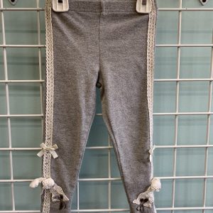 Size 2T - Grey/Cream Lace & Bow Legging