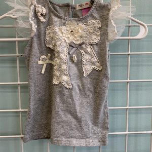 Size 4T - Grey/Cream Lace Ruffle Tank Top
