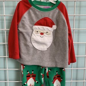 Size 18 Month - Grey/Red/Green Santa Fleece PJ Set
