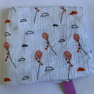 Blanket: White/Grey/Orange Kite Muslin Blanket