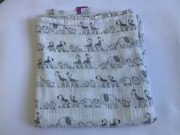 Blanket: White/Black Animals Muslin Blanket