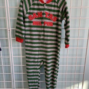 Size 3T - Green/Grey Santa's Helper Fleece Sleeper