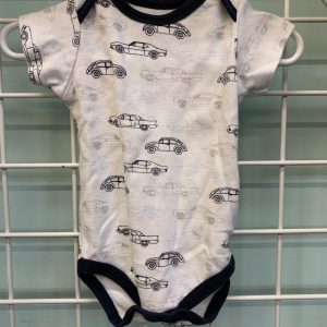 Size 06/09 Month - White/Blue Car Onesie