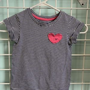 Size 5T - Blue/White Stripe Heart Shirt