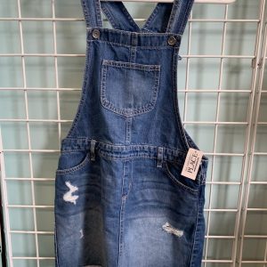 Size 12 - Blue Distressed Jean Bib Overall Dress (New)