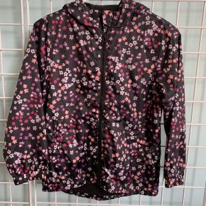 Size 7/8 - Black/Purple Floral Rain Jacket