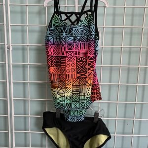 Size 10/12 - Black/Rainbow Swimsuit