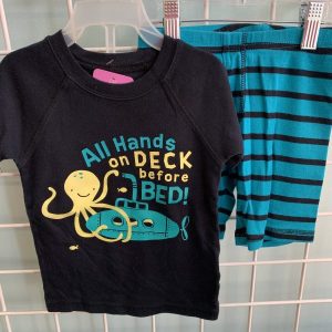 Size 3T - Blue/Black All Hands On Deck Before Bed PJ Set