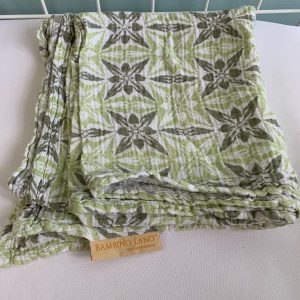 Blanket: White/Green Leaf Muslin Blanket