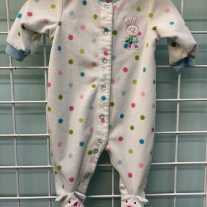 Size 03 Month - White/Blue Polka Dot Bunny Fleece Sleeper
