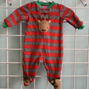 Size 00 Newborn - Red/Grey Reindeer Fleece Sleeper
