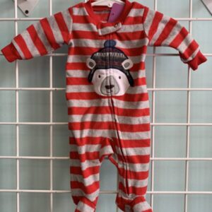 Size 00 Newborn - Red/Grey Polar Bear Fleece Sleeper