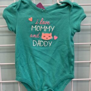 Size 06/09 Month - Green Love Mommy & Daddy Onesie
