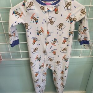 Size 4T - White Skiing Monkey Fleece Sleeper