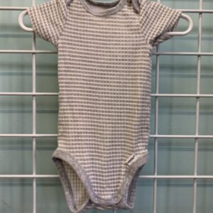 Size 03/06 Month - Grey/White Stripe Organic Onesie