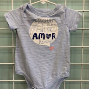 Size 06/09 Month - Blue Amour/Love Onesie