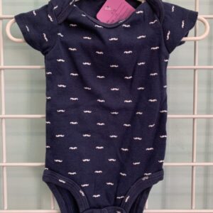 Size 06 Month - Blue/White Moustache Onesie