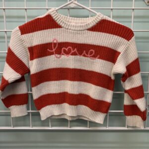 Size 5T - Red/White Stripe Love Sweater