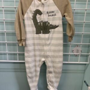 Size 2T - Brown/Green Sleepy Saurus Fleece Sleeper