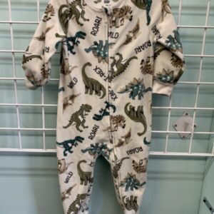 Size 2T - Cream/Green Dinosaur Fleece Sleeper