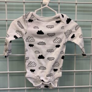 Size 00/03 Month - White/Black Cloud Onesie