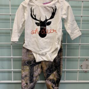 Size 00/03 Month - White/Brown Oh Deer Onesie & Pant Set