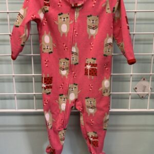 Size 18 Month - Pink Bear Candy Cane Fleece Sleeper