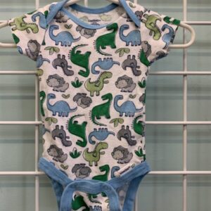 Size 00/03 Month - White/Blue Dinosaur Onesie