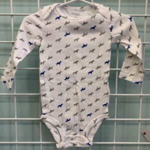 Size 06/09 Month - White Dog Onesie