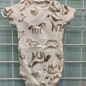 Size 09 Month - White/Brown Farm Animal Onesie