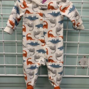 Size 03/06 Month - White Dinosaur Fleece Sleeper