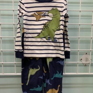 Size 2T - White/Blue Dinosaur PJ Set