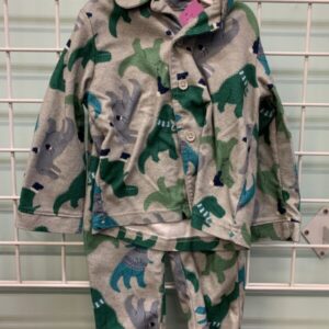 Size 2T - Grey/Green Dinosaur PJ Set