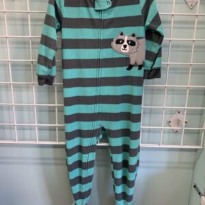 Size 3T - Green/Grey Racoon Fleece Sleeper