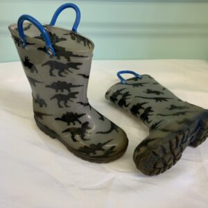Boots - Size 08 Toddler, Grey/Black Dinosaur Rain Boot