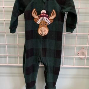 Size 09/12 Month - Green/Black Moose Fleece Sleeper