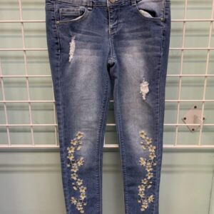 Size 10 - Blue Distressed Flower Jean