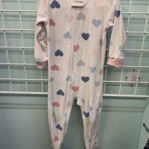 Size 3T - Pink/White Hearts Fleece Sleeper
