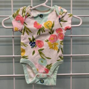 Size 00 Newborn - White/Green Floral Onesie