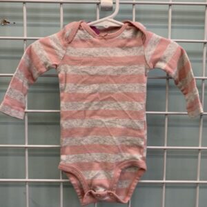 Size 06 Month - Pink/Grey Stripe Onesie