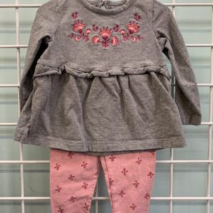 Size 09 Month - Grey/Pink Floral Set