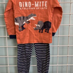 Size 3T - Orange Dinosaur PJ Set